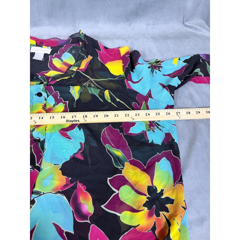 Soft Surroundings 3X Black Semi Sheer Tropical 3/4 Sleeve 100% Silk Blouse - Picture 8 of 15